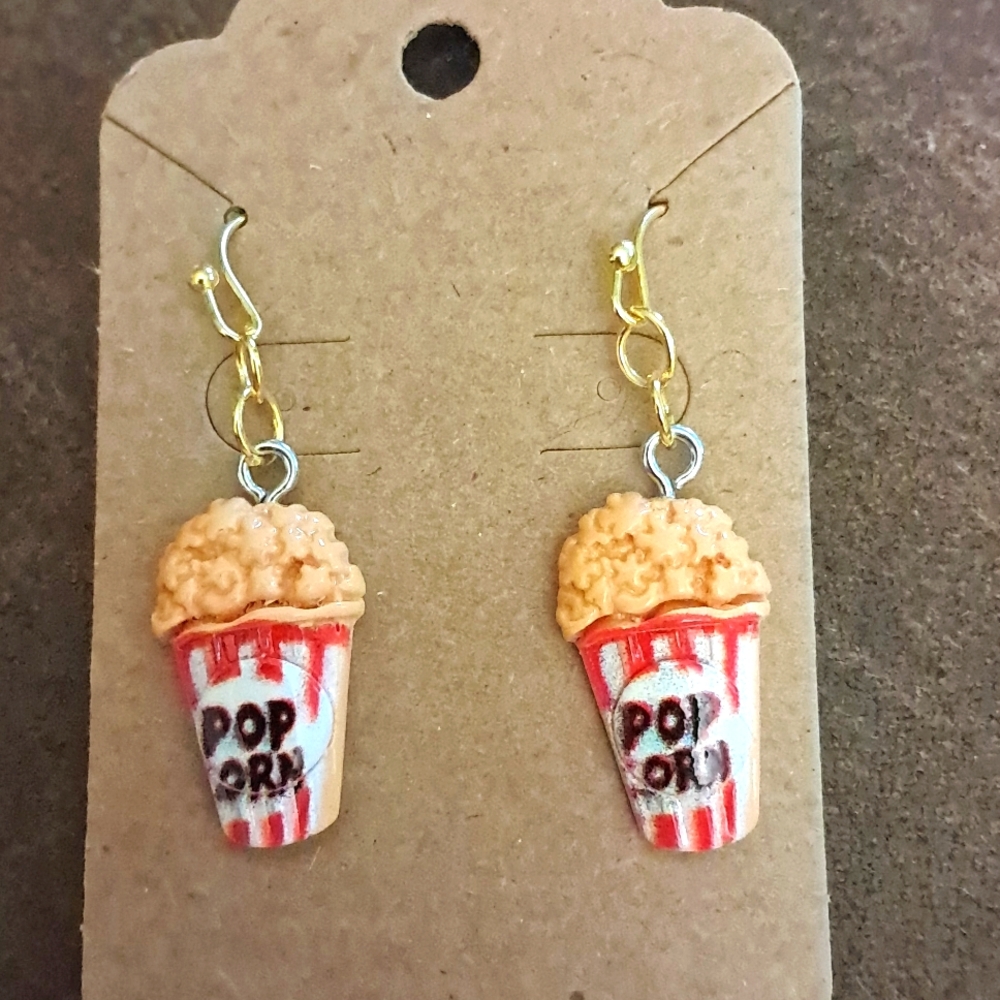 Handcrafted Popcorn Earrings with Gold tone wires 1.5” long 1/2” wide